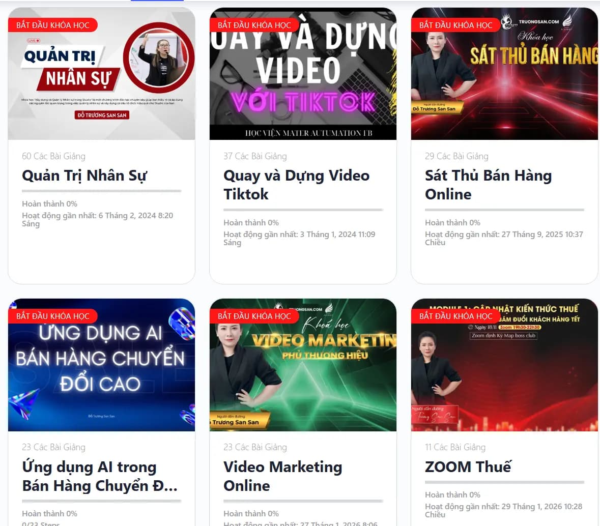 Giao diện hệ thống học tập online 1